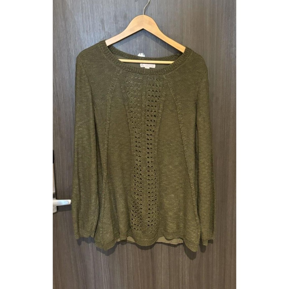 Dressbarn Sweater Women's 2X Olive Green Classic Round Neck Long Sleeve Pullover